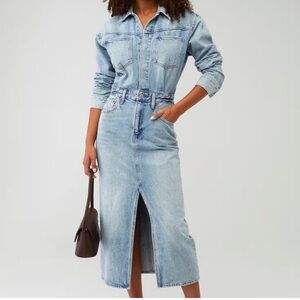 Western denim midi shirt dress